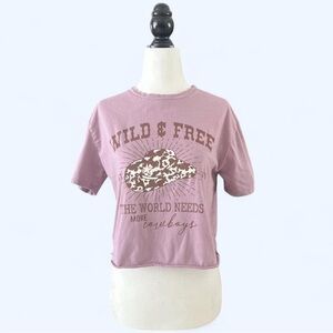 Purple Cowboy Hat Graphic Crop Top Western Country Tee Small